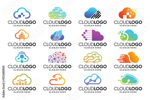 Cloud data technology logo design collection