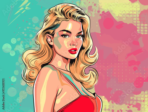 Beautiful pin up girl in a swimsuit. Vector illustration
