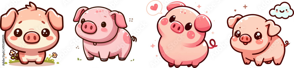 set of cute cartoon pigs
