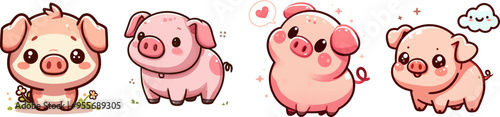 set of cute cartoon pigs