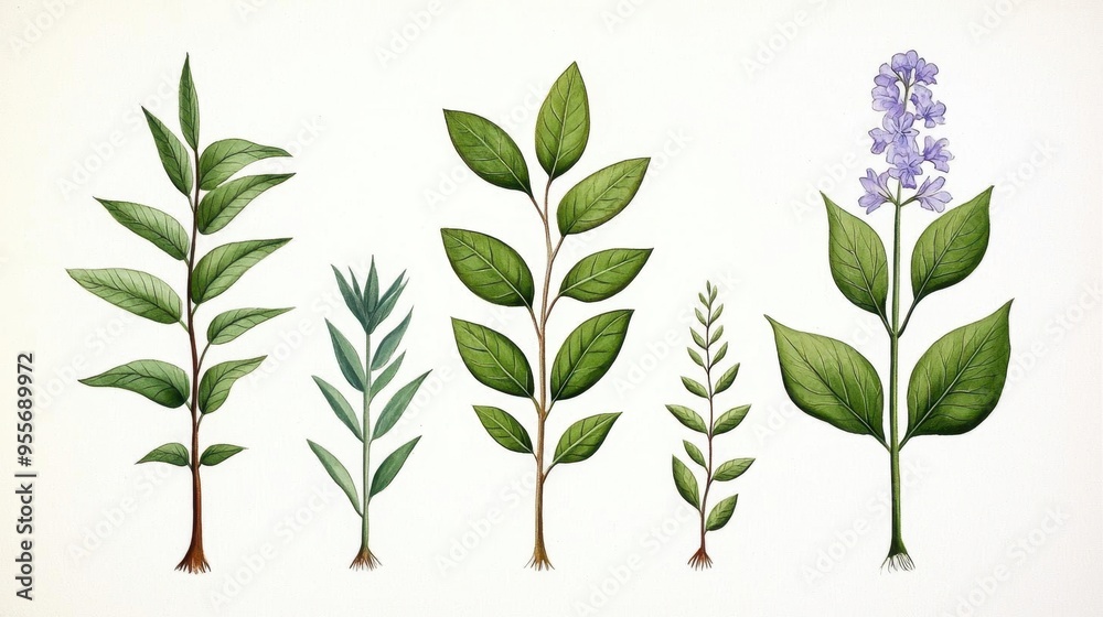 Fototapeta premium A botanical illustration of a plant that is used in religion or spirituality, with a focus on capturing the plant's spiritual significance.