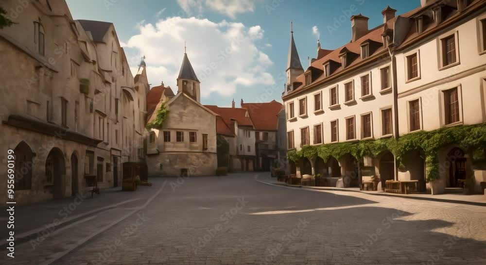 A charming old town square with cobblestone streets 4k animation