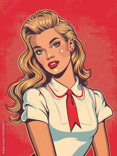 Pop art woman in pin up style. Vector illustration in retro style
