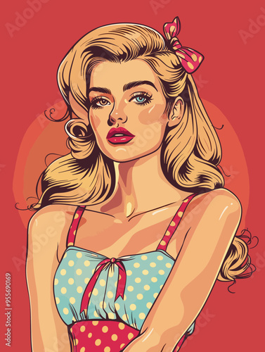 Pop art woman in pin up style. Vector illustration in retro style
