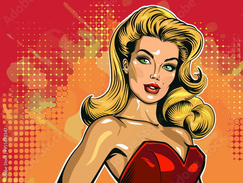 Pop art woman in pin up style. Vector illustration in retro style