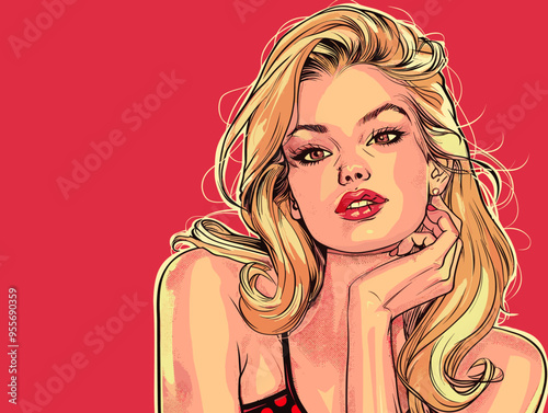 Pop art woman in pin up style. Vector illustration in retro style