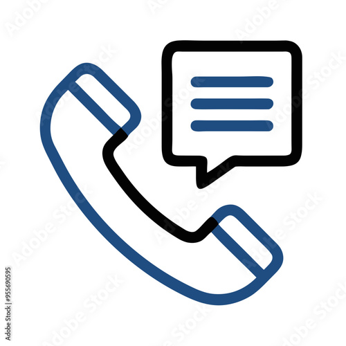 Telephone handset illustration with speech bubble on a white background, copy space