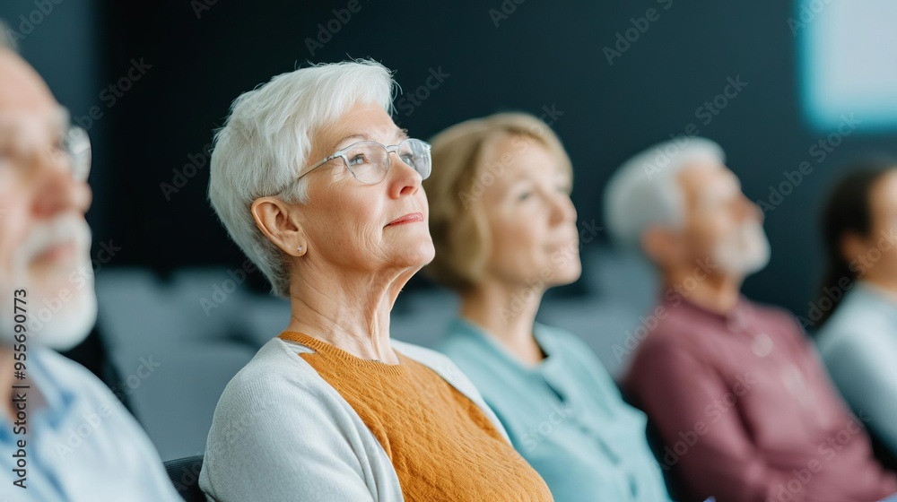 Seniors attending a science lecture, learning about the universe, bright and educational Seniors attending a science lecture, learning about the universe, bright and educational