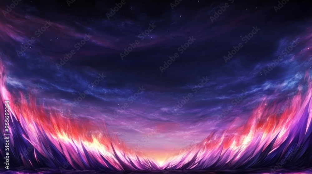 Surreal cosmic sunrise over a vibrant, abstract landscape Surreal cosmic sunrise over a vibrant, abstract landscape