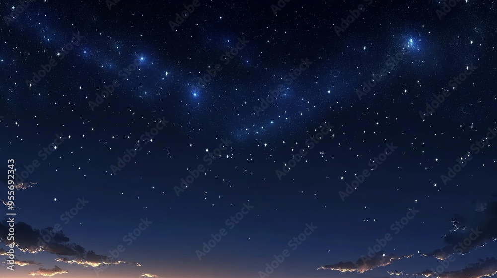 Majestic night sky filled with stars and a hint of twilight on the horizon Majestic night sky filled with stars and a hint of twilight on the horizon