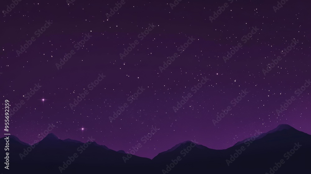 Starry night sky with silhouette of mountains Starry night sky with silhouette of mountains