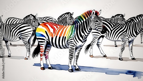 Zebra with Rainbow Stripes representing Individuality, Diversity, Uniqueness, Creativity, and Boldness photo