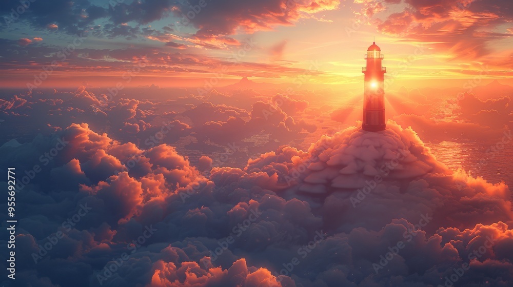 lighthouse atop a cloud, beaming dreams to lost sailors lighthouse atop a cloud, beaming dreams to lost sailors
