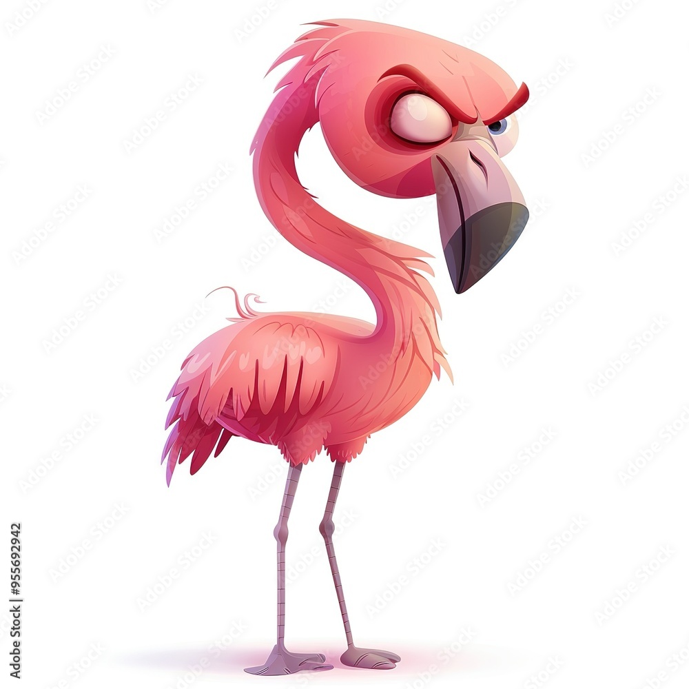 Fototapeta premium Flamingo Disgust emotion fantasy animal cartoon isolated whitebackground