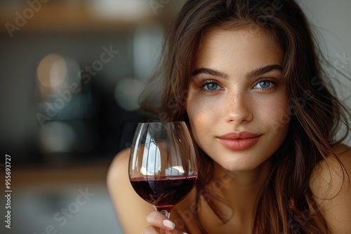A Stunning Woman Exuding Confidence and Sensuality, Holding a Glass of Wine as She Embodies Feminine Strength and Seduction