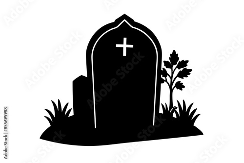 tombstone silhouettes isolated on white background 