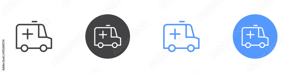 Ambulance icon Flat set in black and white color Ambulance icon Flat set in black and white color