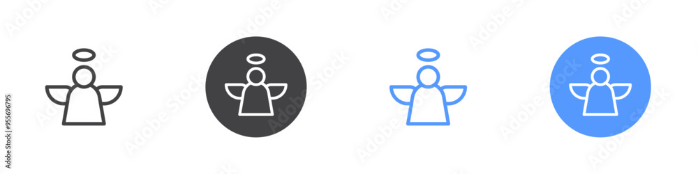 Angel icon Flat set in black and white color Angel icon Flat set in black and white color