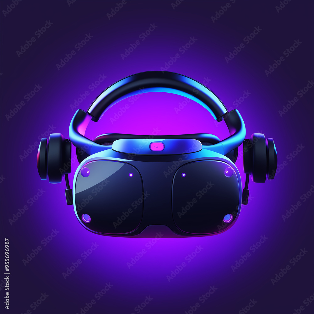 Futuristic VR Headset with Neon Lights, Virtual Reality Gaming Concept Futuristic VR Headset with Neon Lights, Virtual Reality Gaming Concept