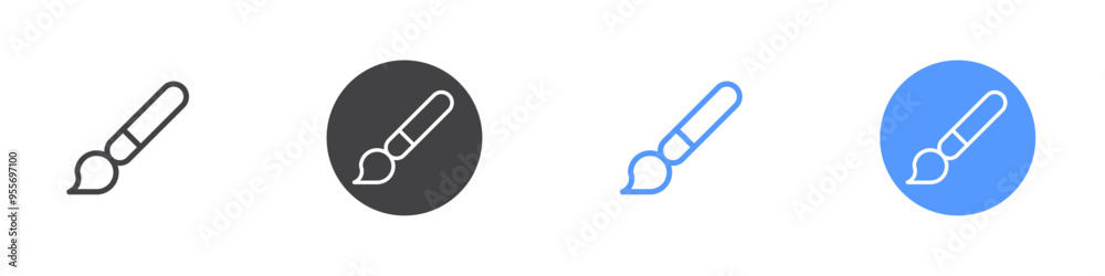 Brush icon Flat set in black and white color