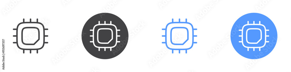 Chip icon Flat set in black and white color Chip icon Flat set in black and white color