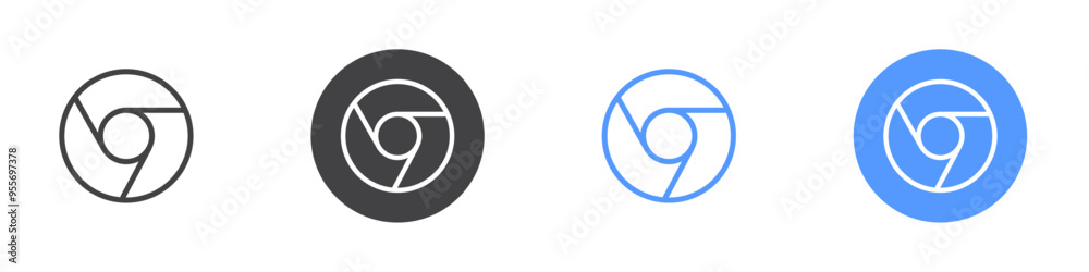 Chrome icon Flat set in black and white color Chrome icon Flat set in black and white color