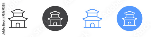 China temple icon Flat set in black and white color