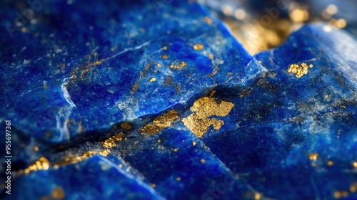 Lapis lazuli captured in a detailed macro shot, showing its unique blue and gold patterns. photo