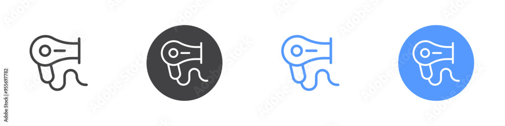 Hair dryer icon Flat set in black and white color Hair dryer icon Flat set in black and white color