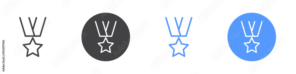 Medal icon Flat set in black and white color Medal icon Flat set in black and white color
