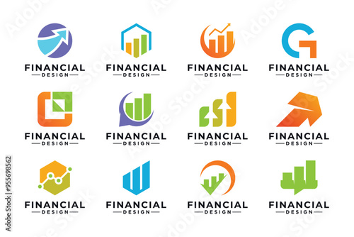 Set of financial logo design. marketing chart logo.
