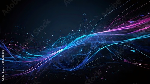 digital lines colored in blue and purple abstract background wallpaper on black backdrop