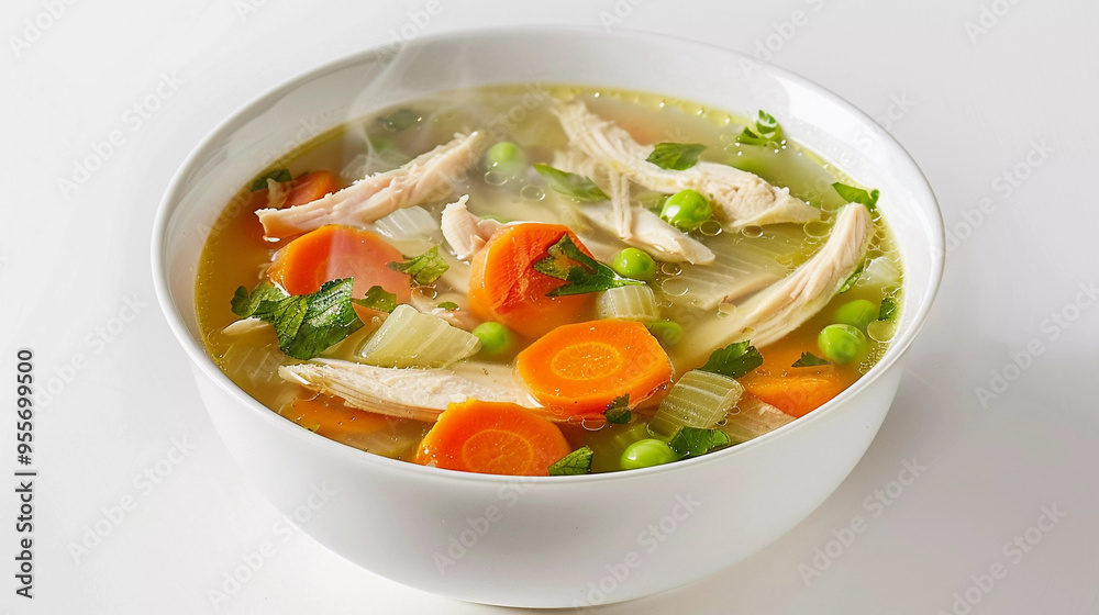 Bowl chicken soup with vegetables isolated on white background Bowl chicken soup with vegetables isolated on white background