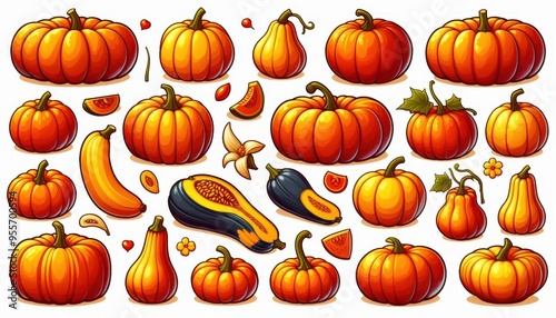 set of halloween pumpkins orange