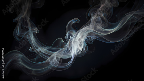 Abstract smoke wisps flowing gracefully across a dark background, creating an ethereal and mystical atmosphere