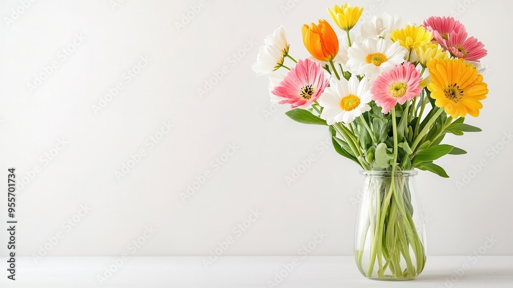 Fresh flowers being arranged in a vase, Monday morning, uplifting and cheerful