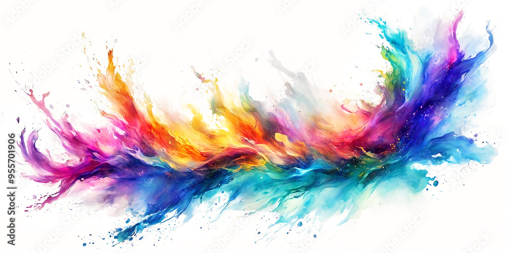 Multicolored paint splashes dancing across a blank canvas, each stroke telling a unique story and adding depth to the overall artistic expression Multicolored paint splashes dancing across a blank canvas, each stroke telling a unique story and adding depth to the overall artistic expression