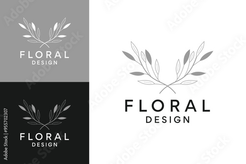 Floral logo design. Decorative flower logo for weeding ornament.