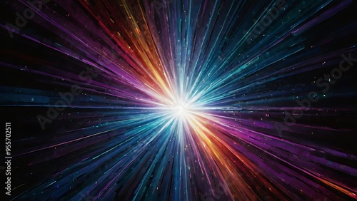 Bright exploded colorful flashing lights abstract background on black background, blue, yellow and orange illustration