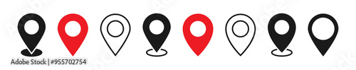 Location icon set. vector red map location pin icons, place marker sign in flat style. location pointer icon symbol, navigation sign