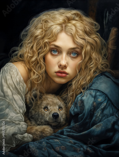 Girl With The Golden Locks Cuddles Baby Bear