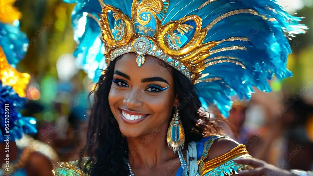 A joyful Brazilian girl from dances with excitement at a vibrant outdoor celebration, showcasing her colorful costume and beaming smile A joyful Brazilian girl from dances with excitement at a vibrant outdoor celebration, showcasing her colorful costume and beaming smile