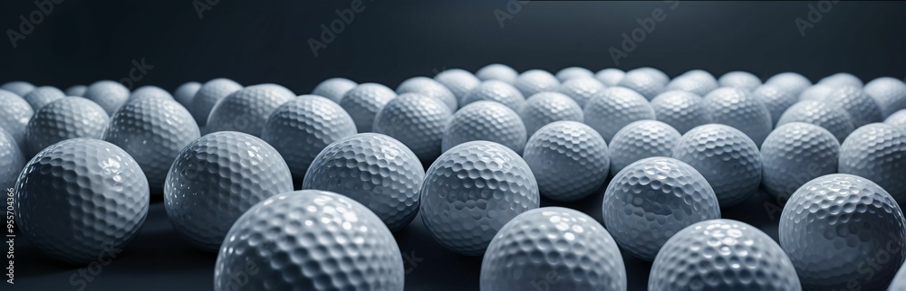 Many golf balls together closeup isolated on white. Textured background of used golf balls. Professional sports industry, equipment hobby participation. White golf balls background. Banner. Close up Many golf balls together closeup isolated on white. Textured background of used golf balls. Professional sports industry, equipment hobby participation. White golf balls background. Banner. Close up