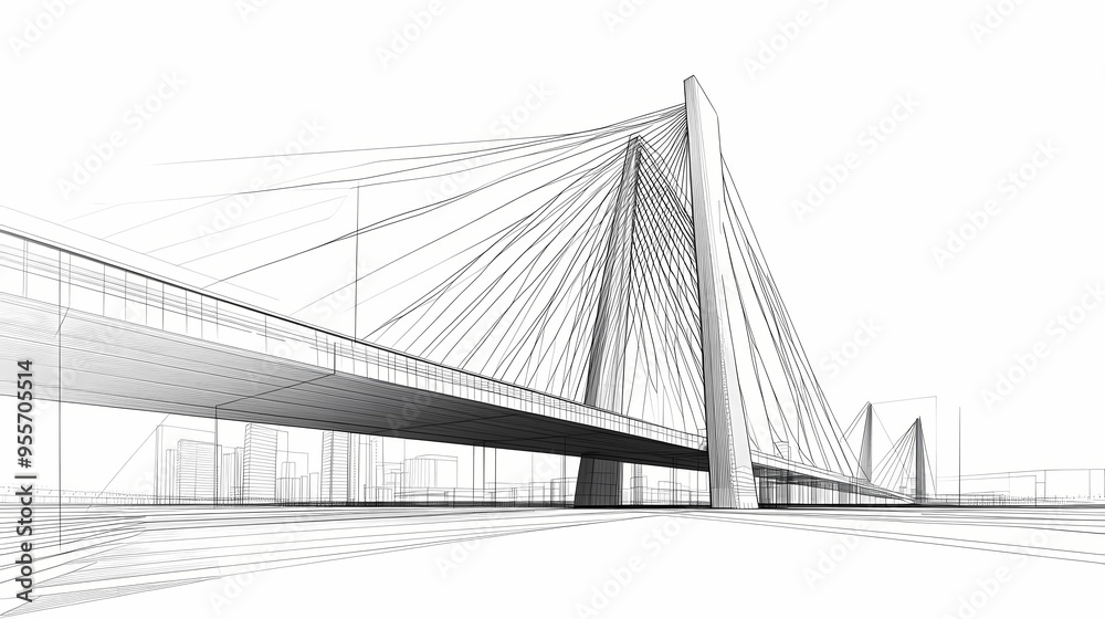Wireframe design of modern bridge architecture. Bridge. Illustration Wireframe design of modern bridge architecture. Bridge. Illustration