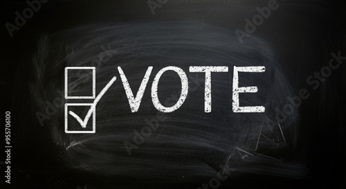 Vote text with checkboxes on chalkboard background for election purpose and civic engagement photo