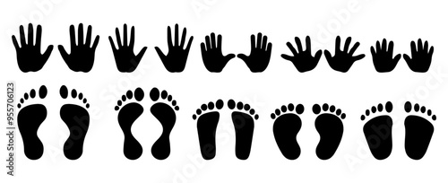 Human hands and feet icon set, print. Vector illustration.