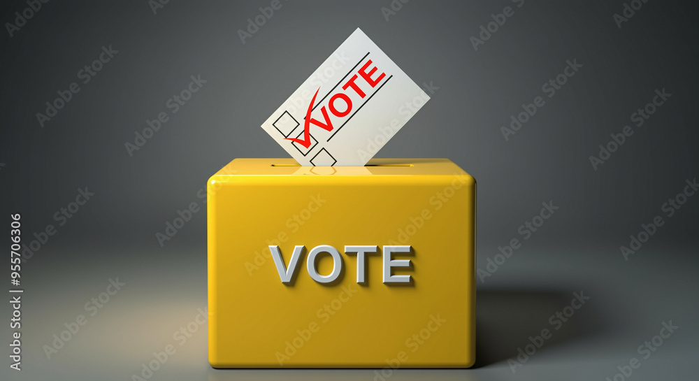 Ballot box with vote slip in election context for democratic process and civic engagement Ballot box with vote slip in election context for democratic process and civic engagement