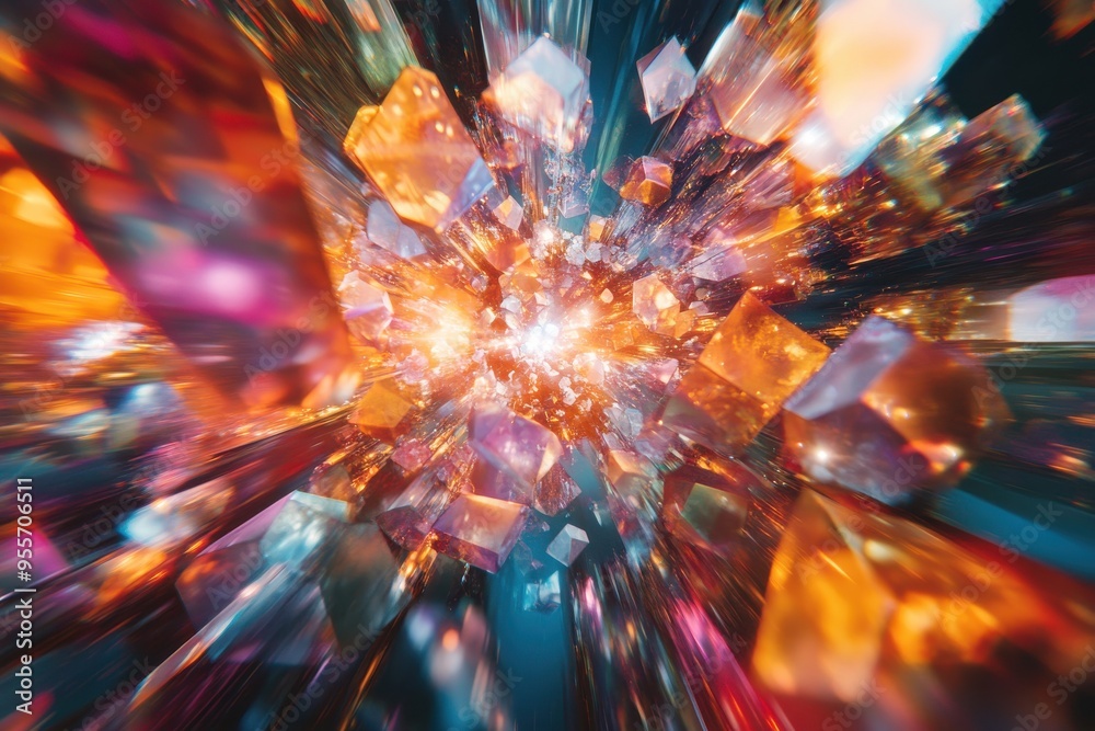 A colorful explosion of cubes and other shapes A colorful explosion of cubes and other shapes