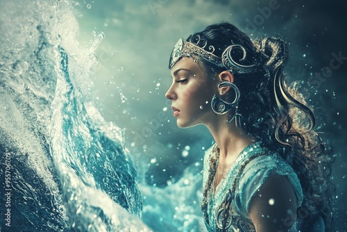 Astrological art  aquarius water bearer zodiac sign representation in zodiac series photography photo