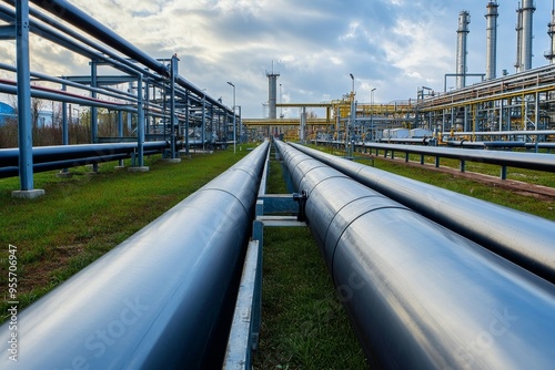 Industrial photography  pipeline and rack in petroleum and chemical processing facility photo